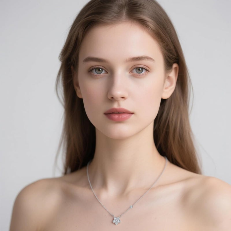 Reffeer Solid 925 Sterling Silver Dainty Flower Choker Necklace for Women Teen Girls CZ Flower Pendant Necklace - Image 3